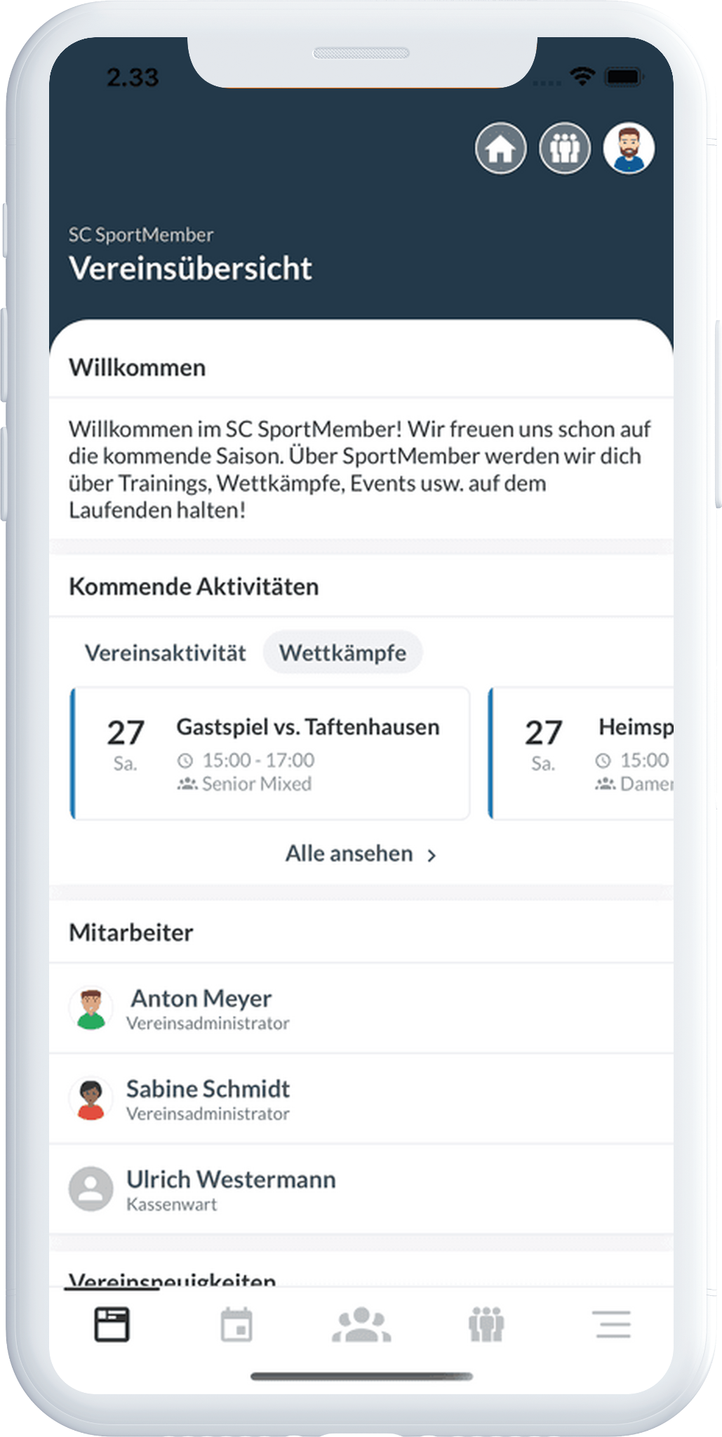 Die Mitgliederübersicht des Vereins in der SportMember App