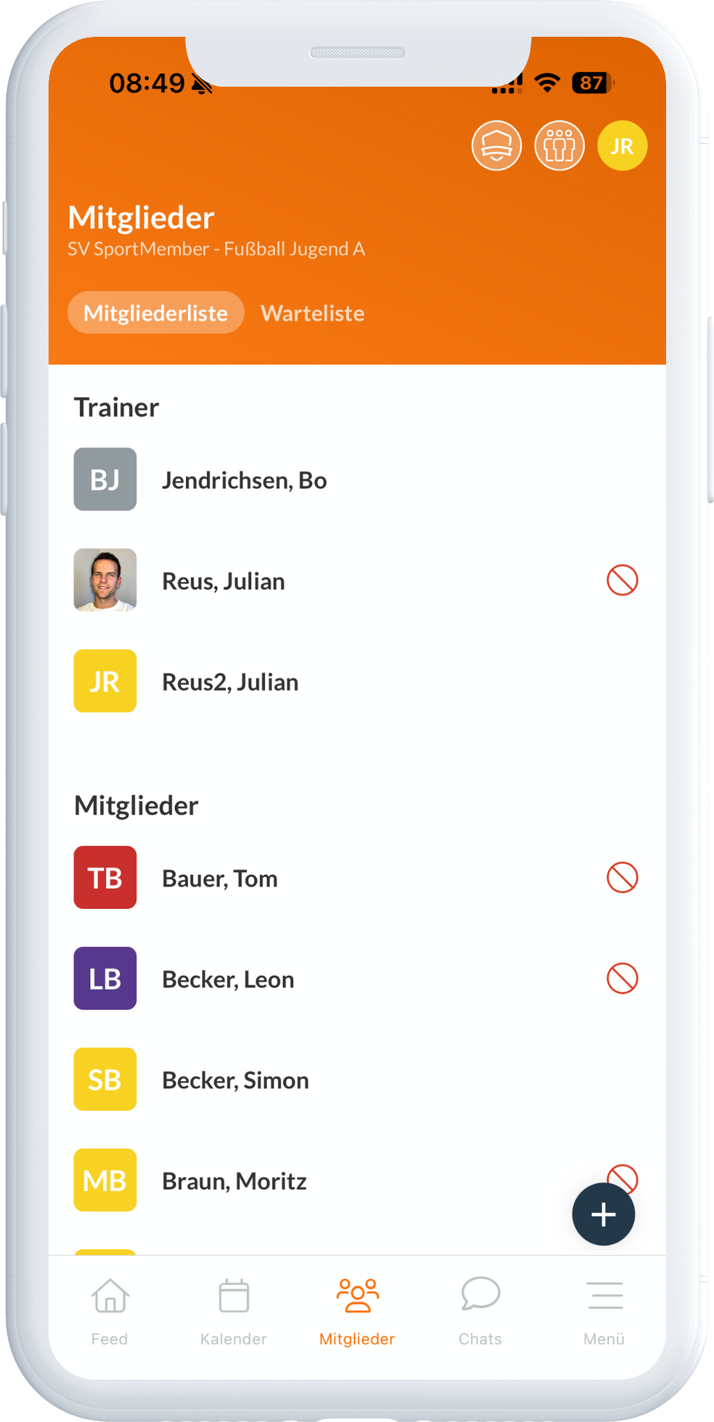Sichere Mitgliederliste in der SportMember App